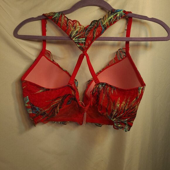 Victoria's Secret Date Push Up Large V Plunge Racerback Red Blue Lace Padded - Picture 5 of 7